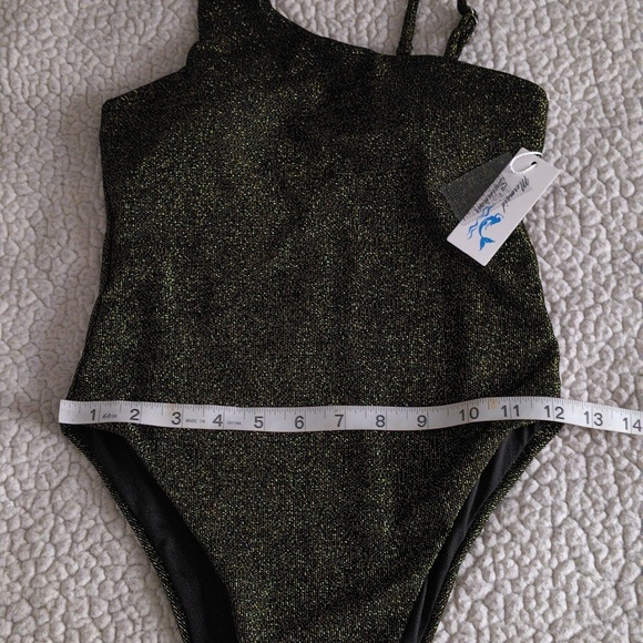 Mermaid Swimwear Size Small High Cut Waist Gold Metallic One Piece Bathing Suit - Picture 10 of 14